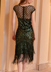 French Champagne Sequins Tasseled Tea Dress Summer