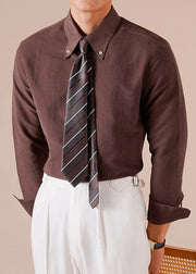 French Chocolate Peter Pan Collar Button Cotton Mens Shirts Fall