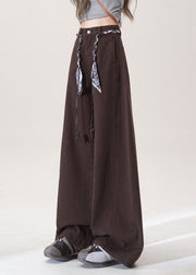 French Chocolate Pockets High Waist Denim Straight Pants Fall