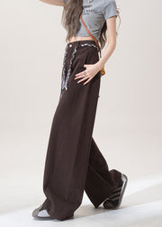 French Chocolate Pockets High Waist Denim Straight Pants Fall