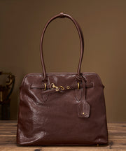 French Chocolate Solid Durable Leather Women Shoulder Bags