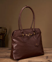 French Chocolate Solid Durable Leather Women Shoulder Bags