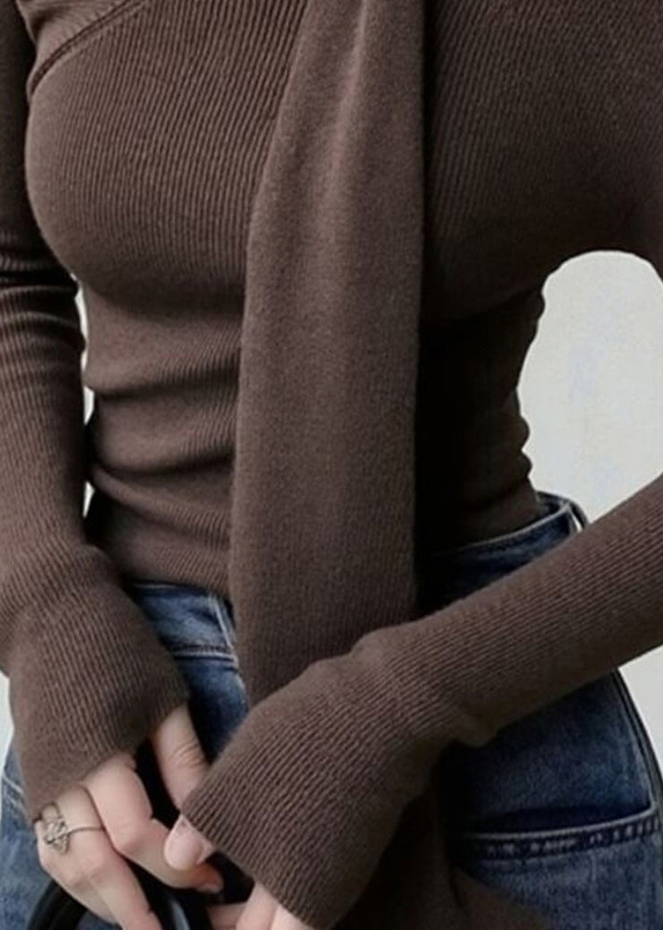 French Coffee Cold Shoulder Knit Top Fall