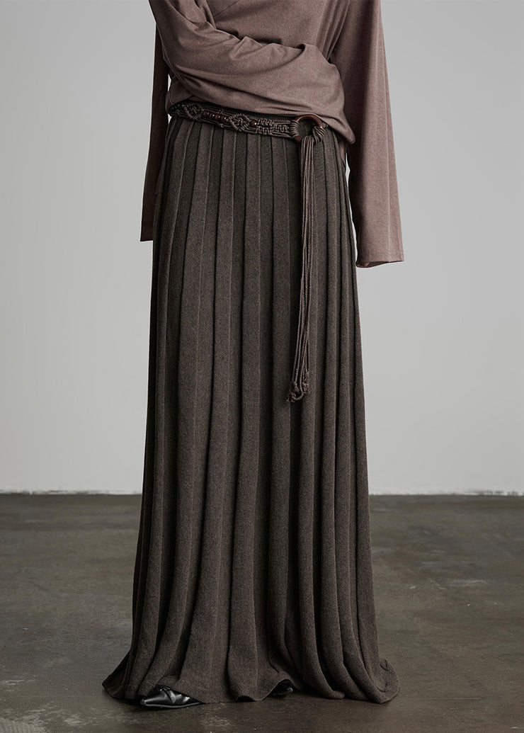 French Coffee Concave Strip Elastic Waist Knit Skirts Autumn