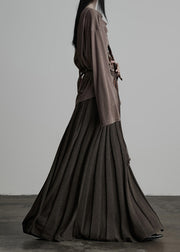 French Coffee Concave Strip Elastic Waist Knit Skirts Autumn