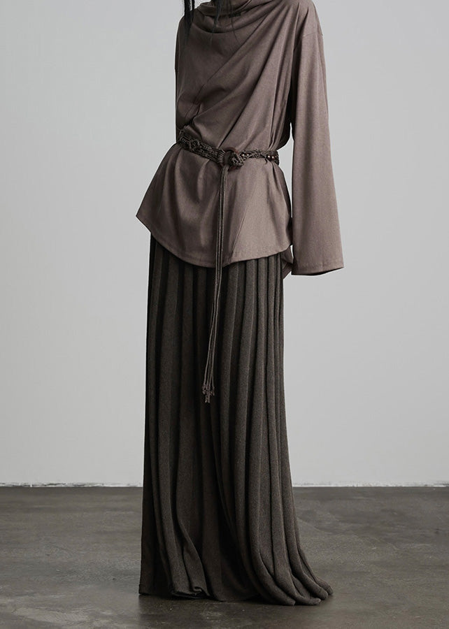 French Coffee Concave Strip Elastic Waist Knit Skirts Autumn