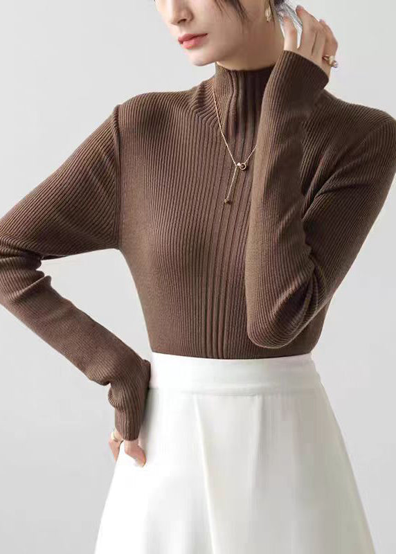 French Coffee Hign Neck Slim Fit Knit Sweater Fall