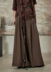 French Coffee Pockets High Waist Spandex Wide Leg Pants