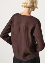 French Coffee Ruffled Patchwork Solid Shirts Fall