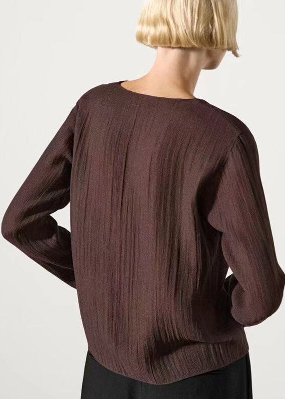 French Coffee Ruffled Patchwork Solid Shirts Fall