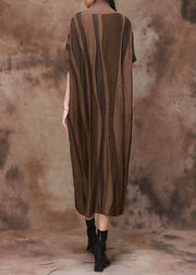 French Coffee Striped Turtleneck Patchwork Cashmere Dress Spring