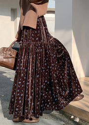 French Coffee Wrinkled Elastic Waist Velvet Skirts Winter