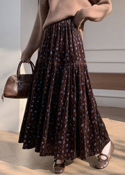 French Coffee Wrinkled Elastic Waist Velvet Skirts Winter