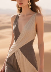 French Colorblock Asymmetrical Patchwork Cotton Mini Dresses Summer