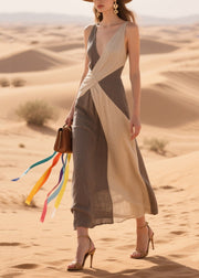 French Colorblock Asymmetrical Patchwork Cotton Mini Dresses Summer