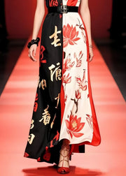 French Colorblock Cinched Print Silk Maxi Dresses Sleeveless