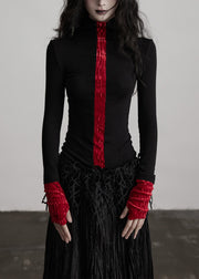 French Colorblock Hign Neck Slim Fit Woolen T Shirts Fall