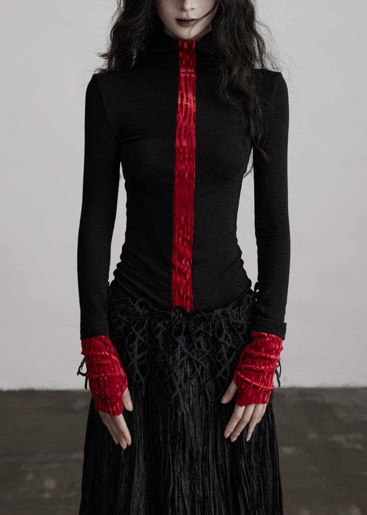 French Colorblock Hign Neck Slim Fit Woolen T Shirts Fall