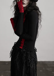 French Colorblock Hign Neck Slim Fit Woolen T Shirts Fall