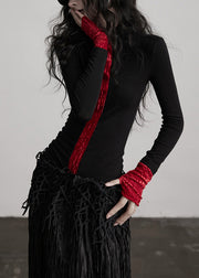 French Colorblock Hign Neck Slim Fit Woolen T Shirts Fall