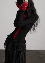 French Colorblock Hign Neck Slim Fit Woolen T Shirts Fall