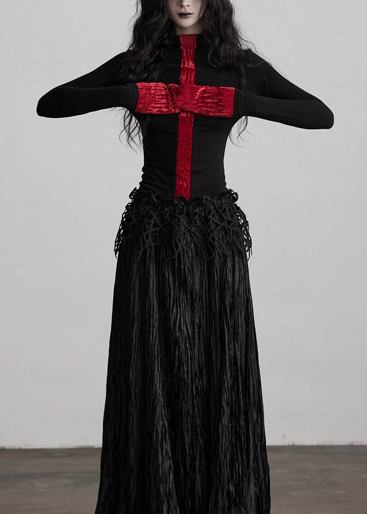 French Colorblock Hign Neck Slim Fit Woolen T Shirts Fall