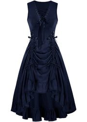 French Cross Strap Drawstring Cotton Party Dresses Sleeveless