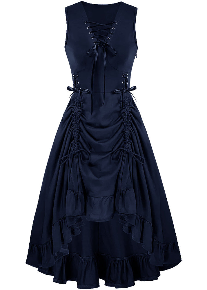 French Cross Strap Drawstring Cotton Party Dresses Sleeveless