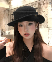 French Elegant Black Curly Edged Woolen Cloche Hat