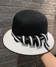 French Elegant White Straw Woven Bucket Hat