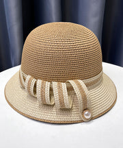 French Elegant White Straw Woven Bucket Hat