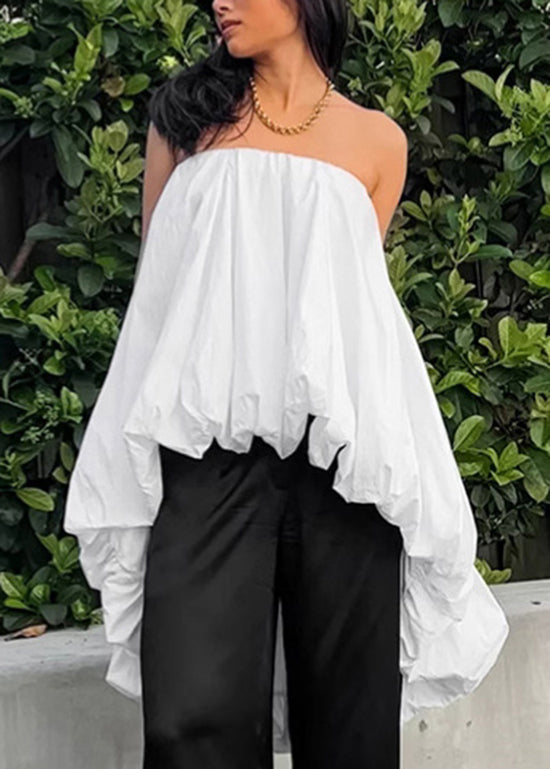 French Fashion White Low High Design Strapless Short Dress Summer