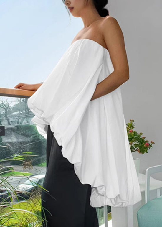 French Fashion White Low High Design Strapless Short Dress Summer