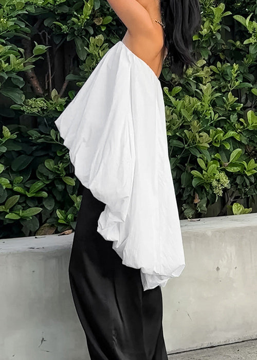 French Fashion White Low High Design Strapless Short Dress Summer
