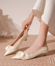 French Floral Splicing Kitten Heels Champagne Pointed Toe