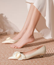 French Floral Splicing Kitten Heels Champagne Pointed Toe