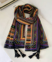 French Geometric Print Tasseled Cotton Scarf