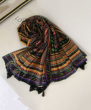 French Geometric Print Tasseled Cotton Scarf