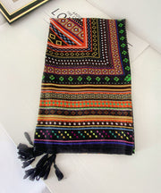 French Geometric Print Tasseled Cotton Scarf