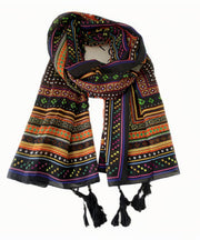 French Geometric Print Tasseled Cotton Scarf