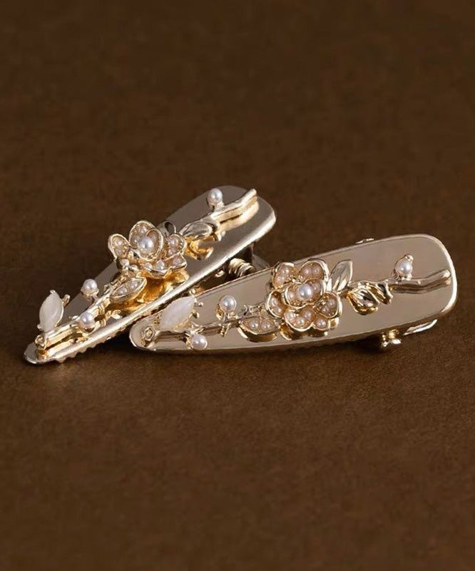 French Gold Alloy Pearl Floral A Pair Hairpin