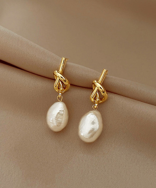 French Gold Copper Alloy Asymmetrical Pearl Drop Earrings
