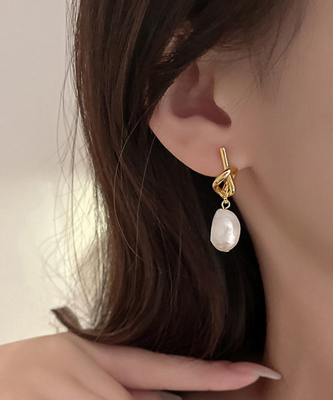 French Gold Copper Alloy Asymmetrical Pearl Drop Earrings