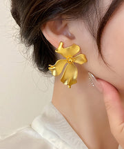 French Gold Copper Overgild Floral Stud Earrings