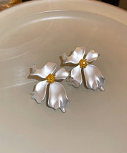 French Gold Copper Overgild Floral Stud Earrings