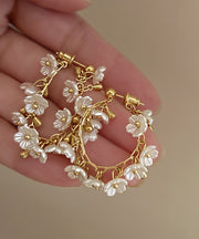 French Gold Copper Overgild Floral Tassel Hoop Earrings