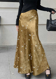 French Gold Print High Waist Silk Skirt Fall