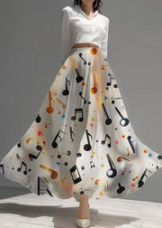 French Gradient Color Print Draping Chiffon Skirts Summer