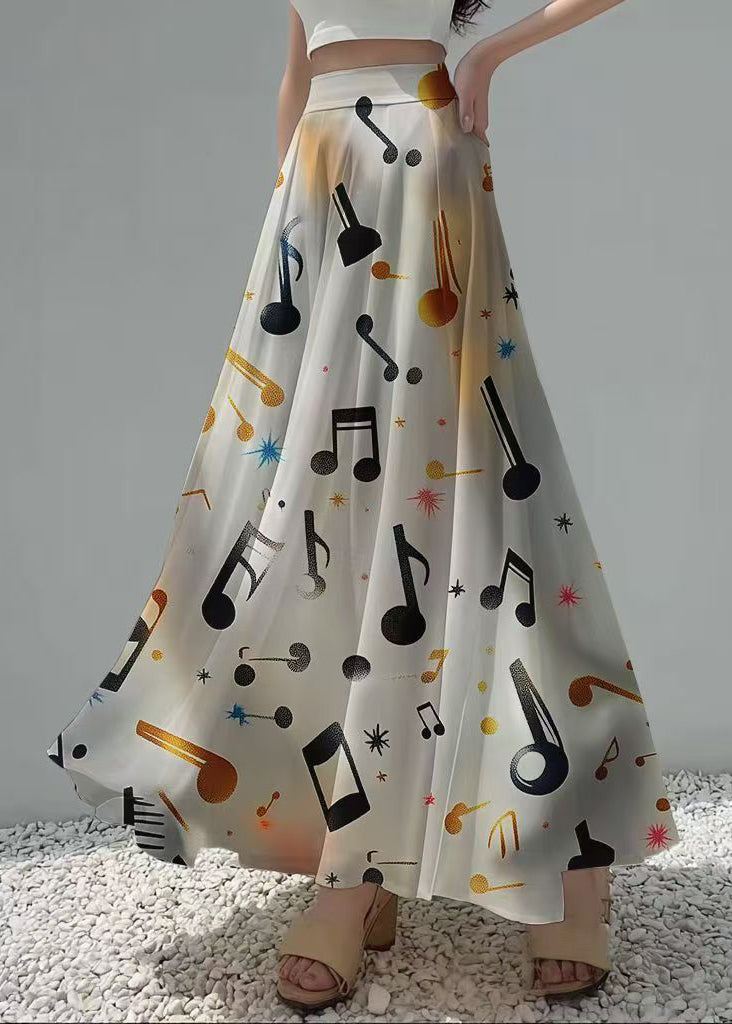 French Gradient Color Print Draping Chiffon Skirts Summer