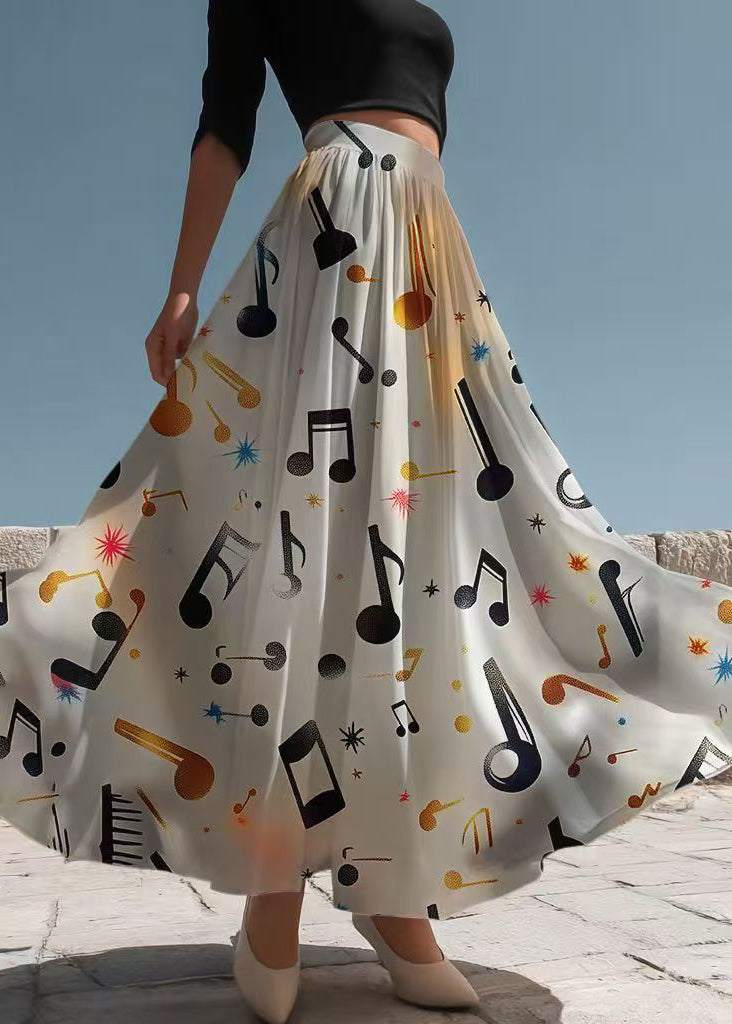 French Gradient Color Print Draping Chiffon Skirts Summer